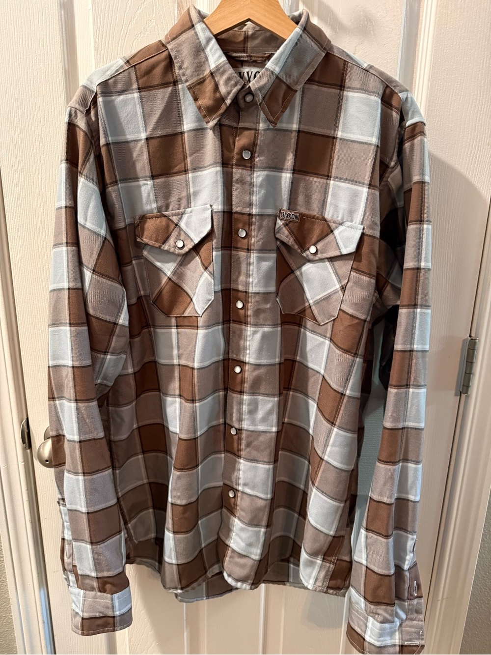 Dixxon Men’s Brown & Baby Blue Plaid Button-Up Shirt